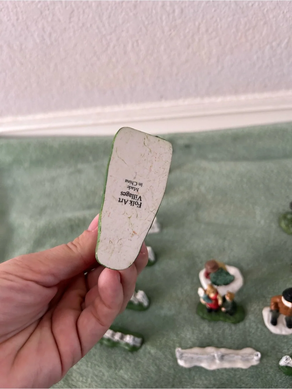 Folk Art picket fence grass snow people swing village accessory Christmas lot